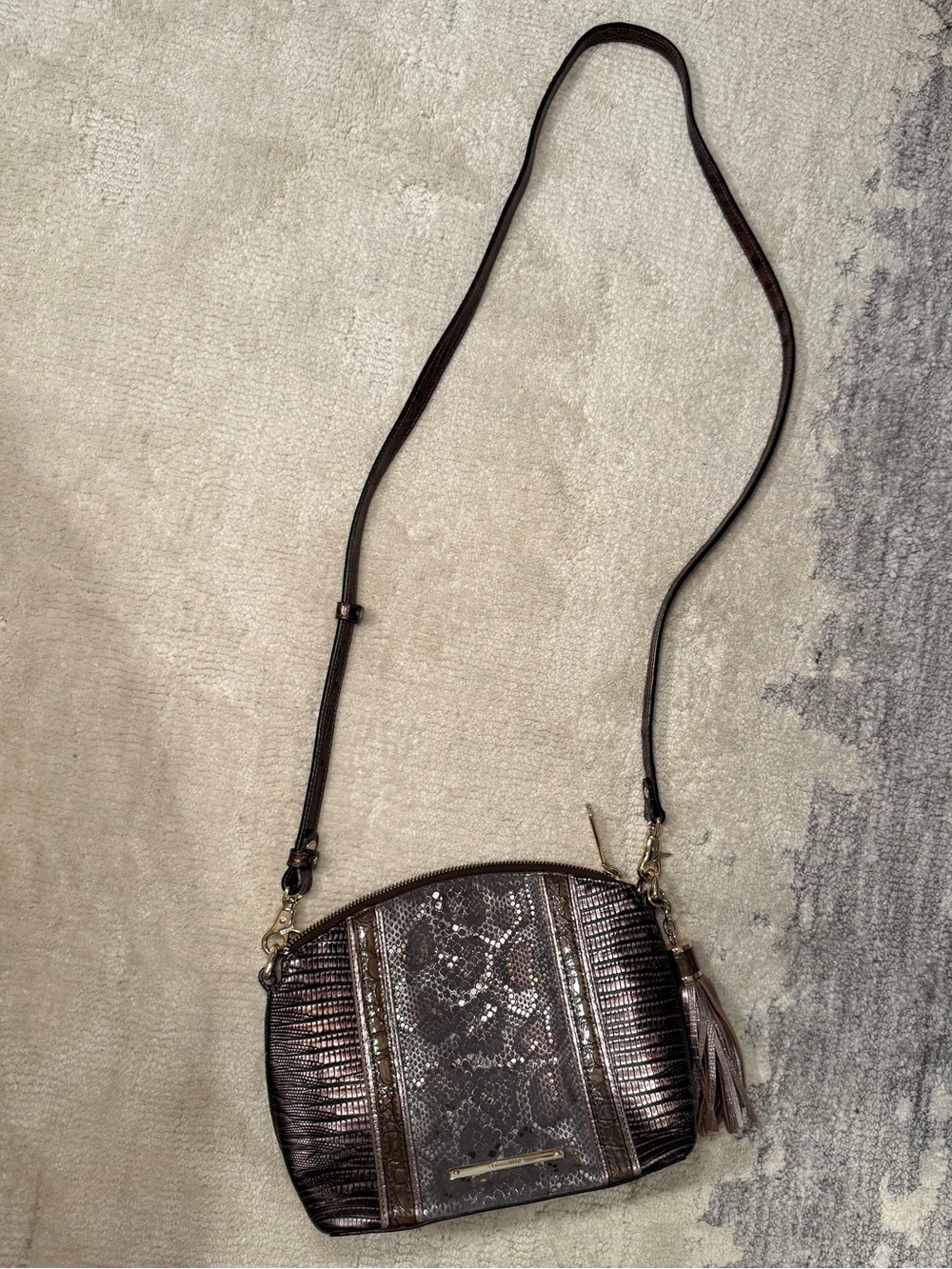 Brahmin Metallic Rose Brown Crossbody Bag with Tassel - Picture 7 of 8